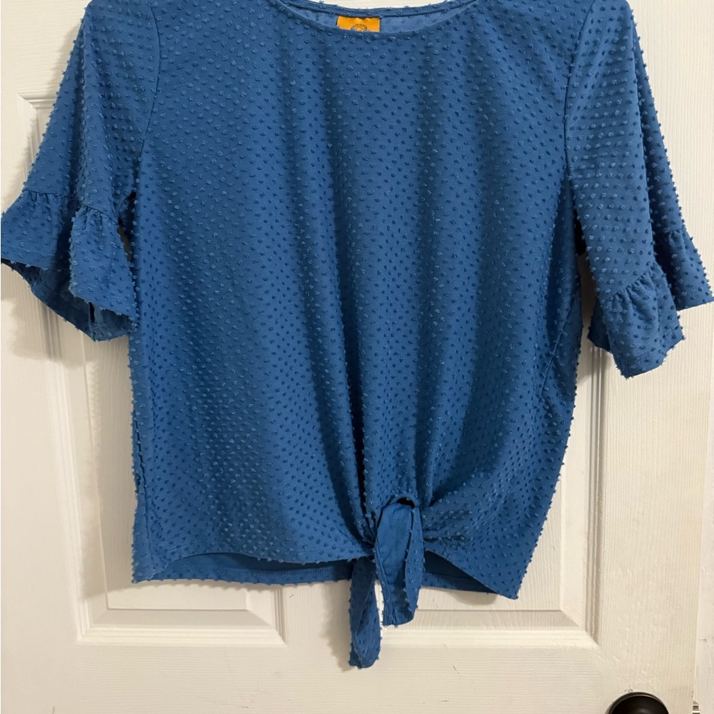 Ruby Rd. Blue Textured Blouse with Tie Front